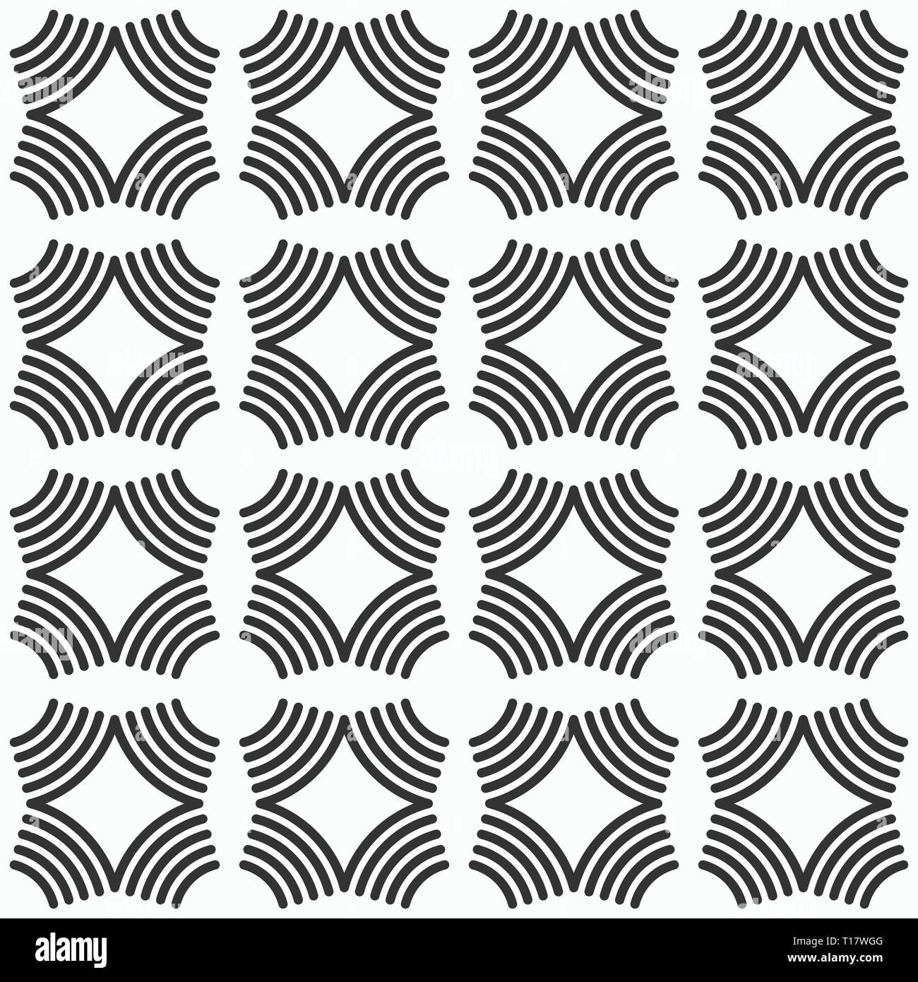 Zusammenfassung nahtlose Muster von Kreisen in vier Teile gegliedert. Moderne, elegante Textur. Silhouette der dicke Linien. Vektor monochromen Hintergrund. Stock Vektor