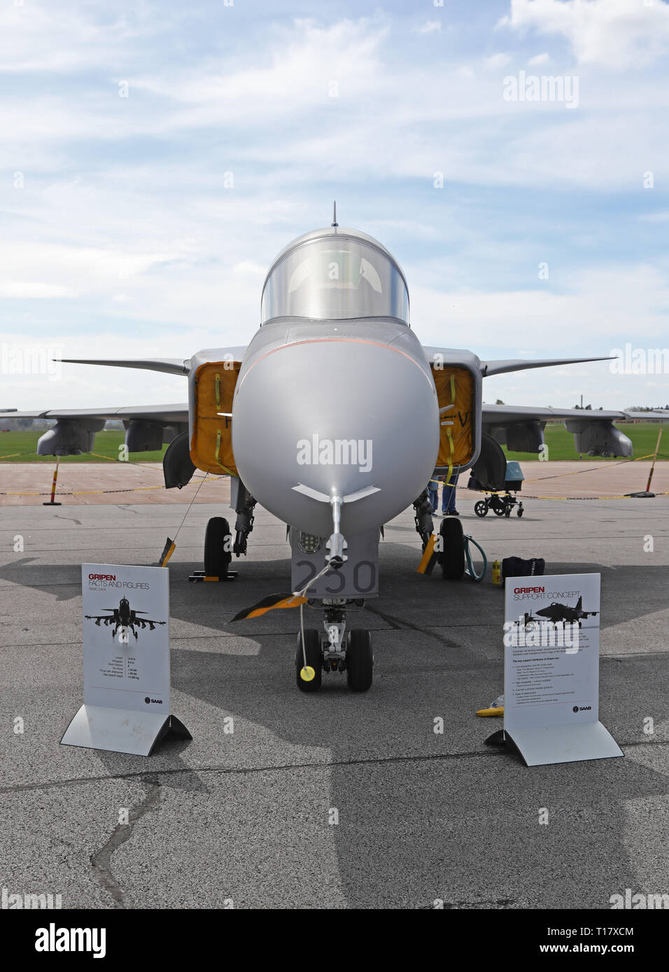 MALMSLÄTT 20180505 Ansicht von Jas 39 Gripen während der Garnison in Malmen Flughafen außerhalb von Linköping. Foto Jeppe Gustafsson Stockfoto