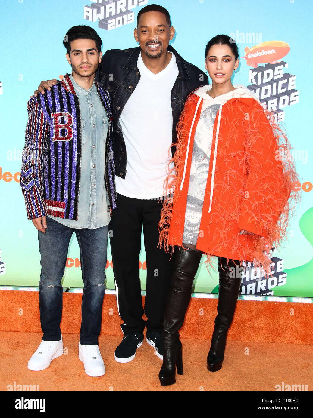 Los Angeles, USA. 23 Mär, 2019. Mena Massoud, Will Smith und Naomi Scott ankommen am Nickelodeon Kids' Choice Awards 2019 an der USC Galen Center am 23. März 2019 in Los Angeles, Kalifornien, USA. (Foto von Xavier Collin/Image Press Agency) Quelle: Bild Presse Agentur/Alamy leben Nachrichten Stockfoto