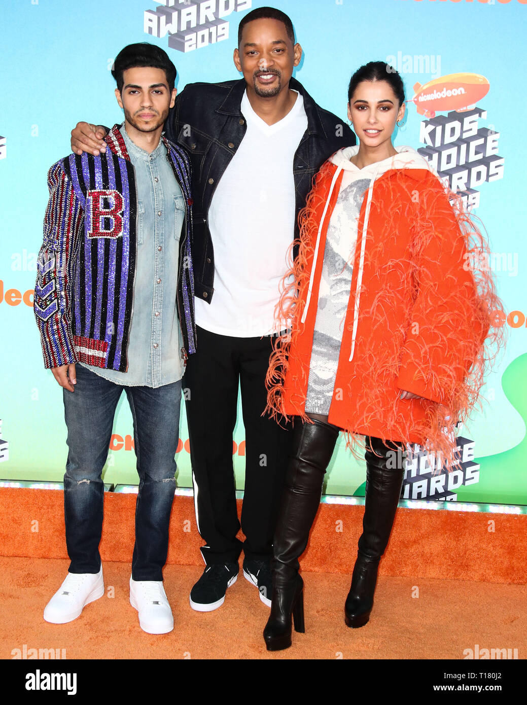 Los Angeles, USA. 23 Mär, 2019. Mena Massoud, Will Smith und Naomi Scott ankommen am Nickelodeon Kids' Choice Awards 2019 an der USC Galen Center am 23. März 2019 in Los Angeles, Kalifornien, USA. (Foto von Xavier Collin/Image Press Agency) Quelle: Bild Presse Agentur/Alamy leben Nachrichten Stockfoto