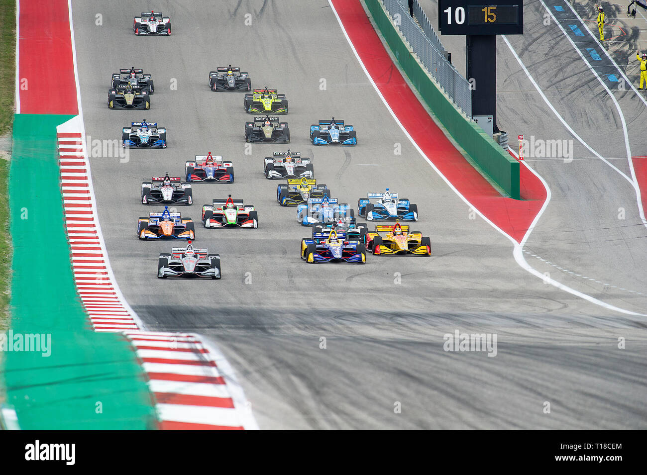 Austin, Texas, USA. 24 Mär, 2019. Start der Indycar Classic, Stromkreis des Americas in Austin, Texas. Mario Cantu/CSM/Alamy leben Nachrichten Stockfoto