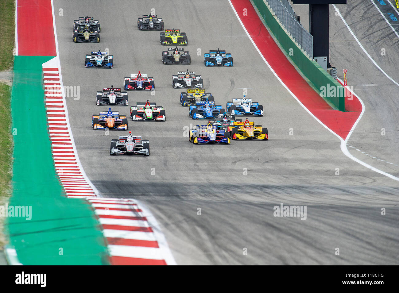 Austin, Texas, USA. 24 Mär, 2019. Start der Indycar Classic, Stromkreis des Americas in Austin, Texas. Mario Cantu/CSM/Alamy leben Nachrichten Stockfoto