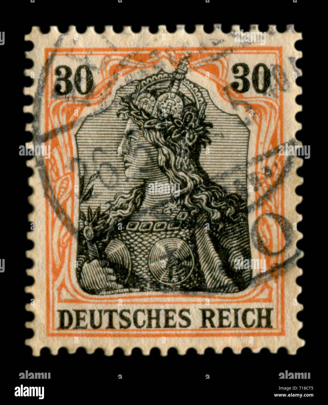 Deutsche historische Stempel: das Porträt der Walküre aus dem Epos der Nibelungen mit schwarzer Tinte Stornierung, Deutschland Stockfoto