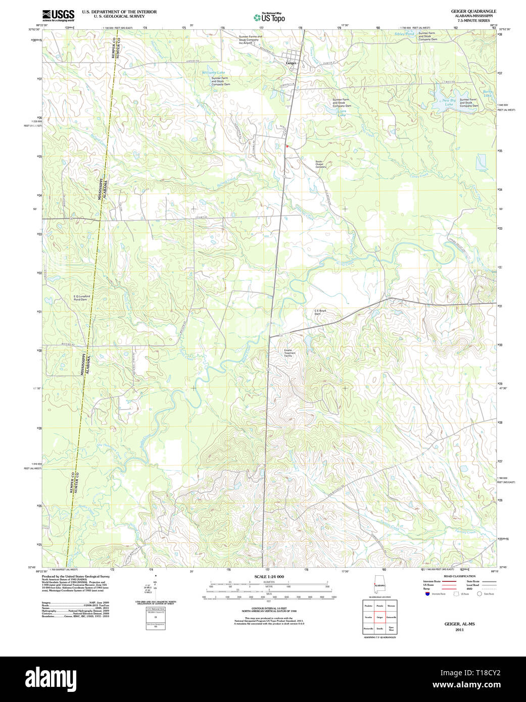 USGS TOPO Karte Alabama AL Geiger 20111207 TM Stockfoto