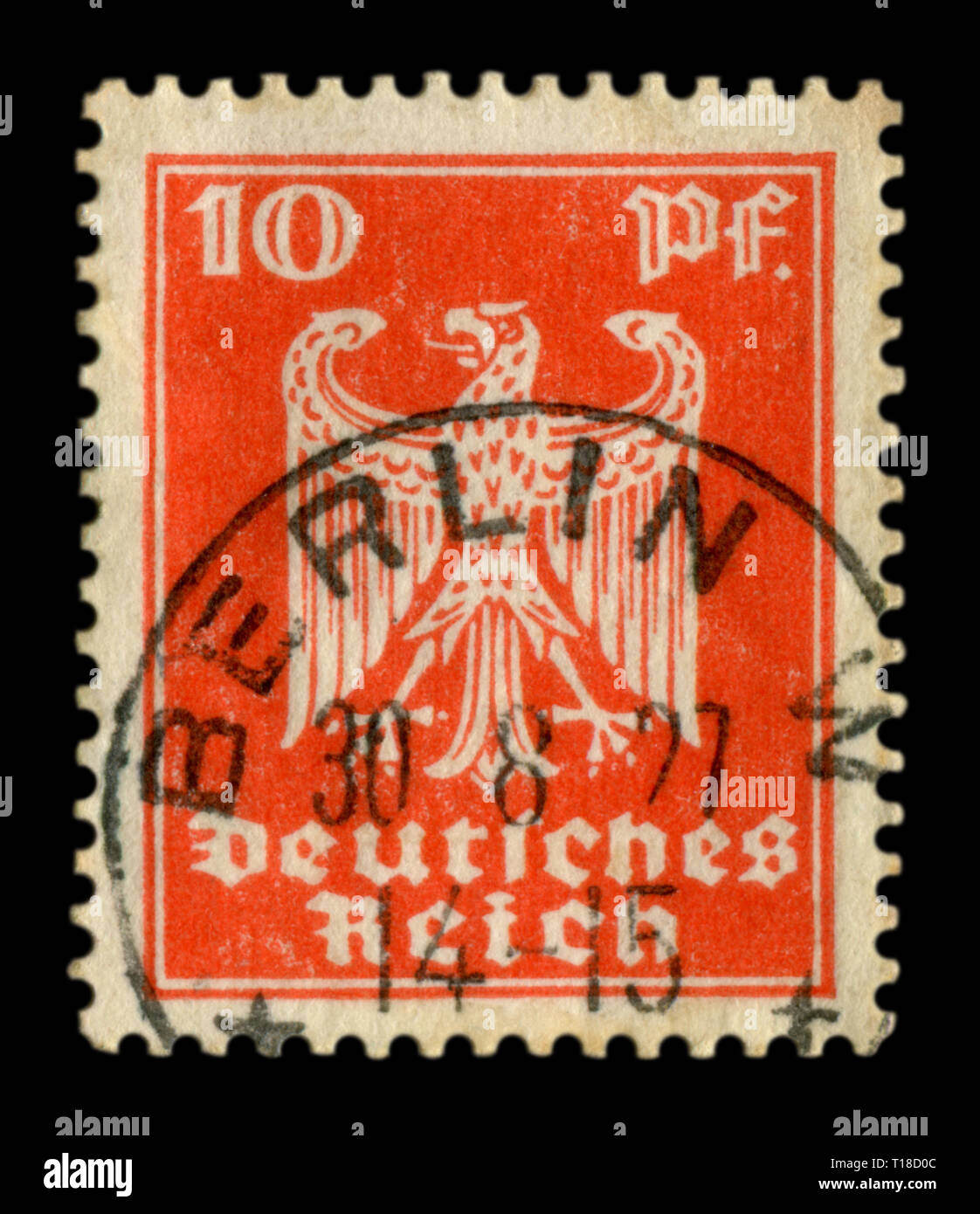 Deutsche historische Stempel: Wappen des Landes - Räuberischen Adler mit schwarzer Tinte stornierung Berlin, Weimarer Republik, Deutschland Stockfoto