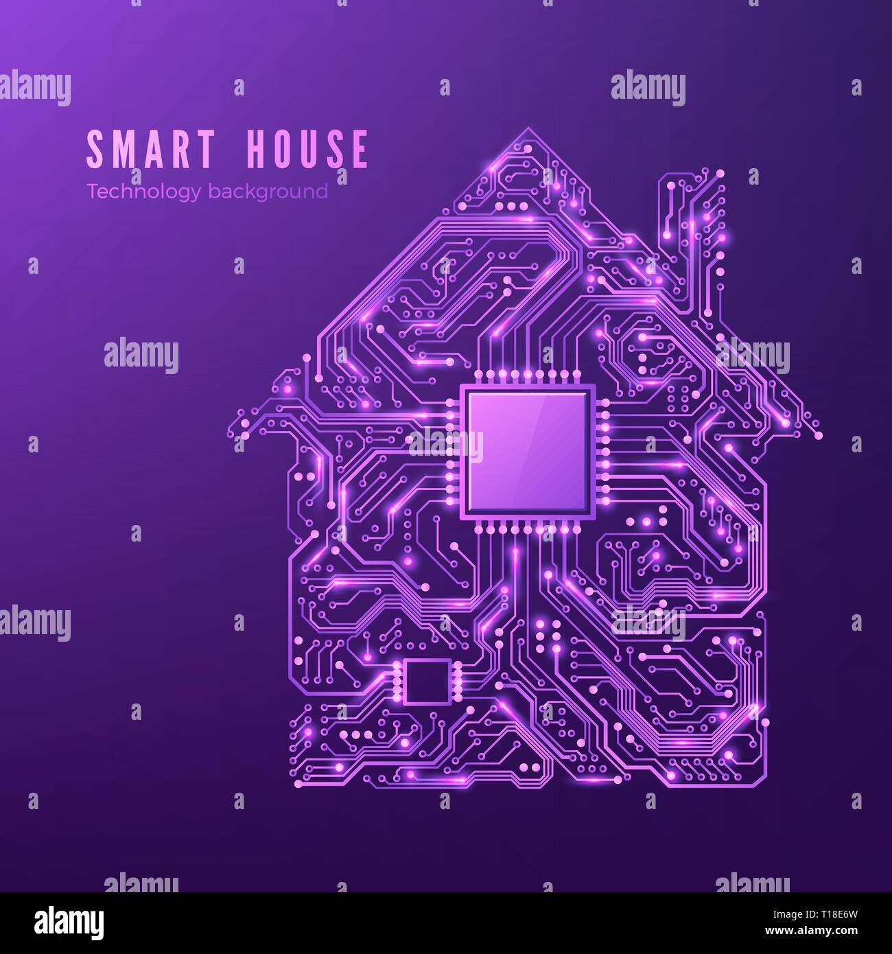 Smart house Konzept. Stromkreis home. Vector Illustration isoliert auf lila Hintergrund Stock Vektor