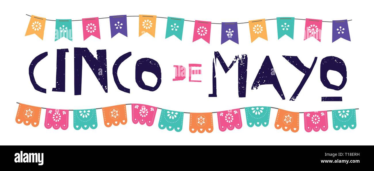 Mexikanische Fiesta Banner und Poster Design mit Fahnen, Blumen, Dekorationen Stock Vektor