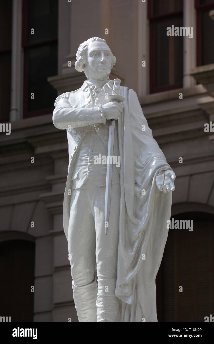 Statue von marie-joseph Paul Yves Roch Gilbert du Motier, Marquis De Lafayette in Lafayette, Indiana. Stockfoto