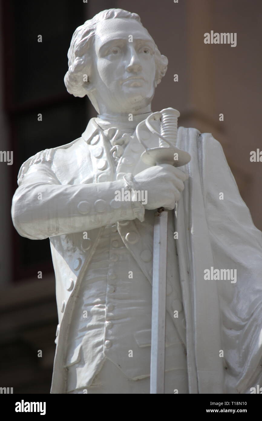 Statue von marie-joseph Paul Yves Roch Gilbert du Motier, Marquis De Lafayette in Lafayette, Indiana. Stockfoto