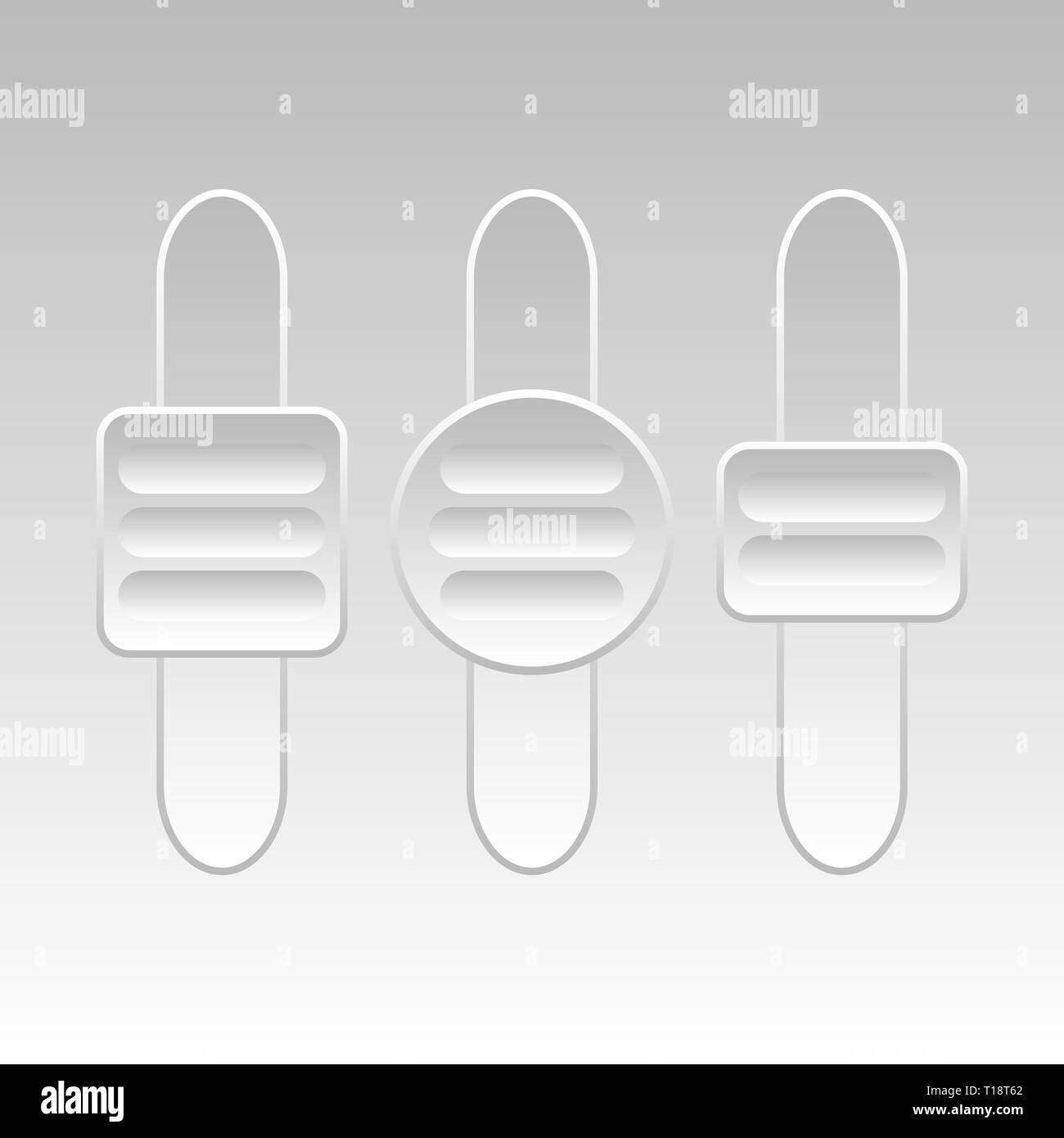 Einsteller oder Schalter. Schiebe-Buttons mit verschiedenen Knöpfen. Stockfoto