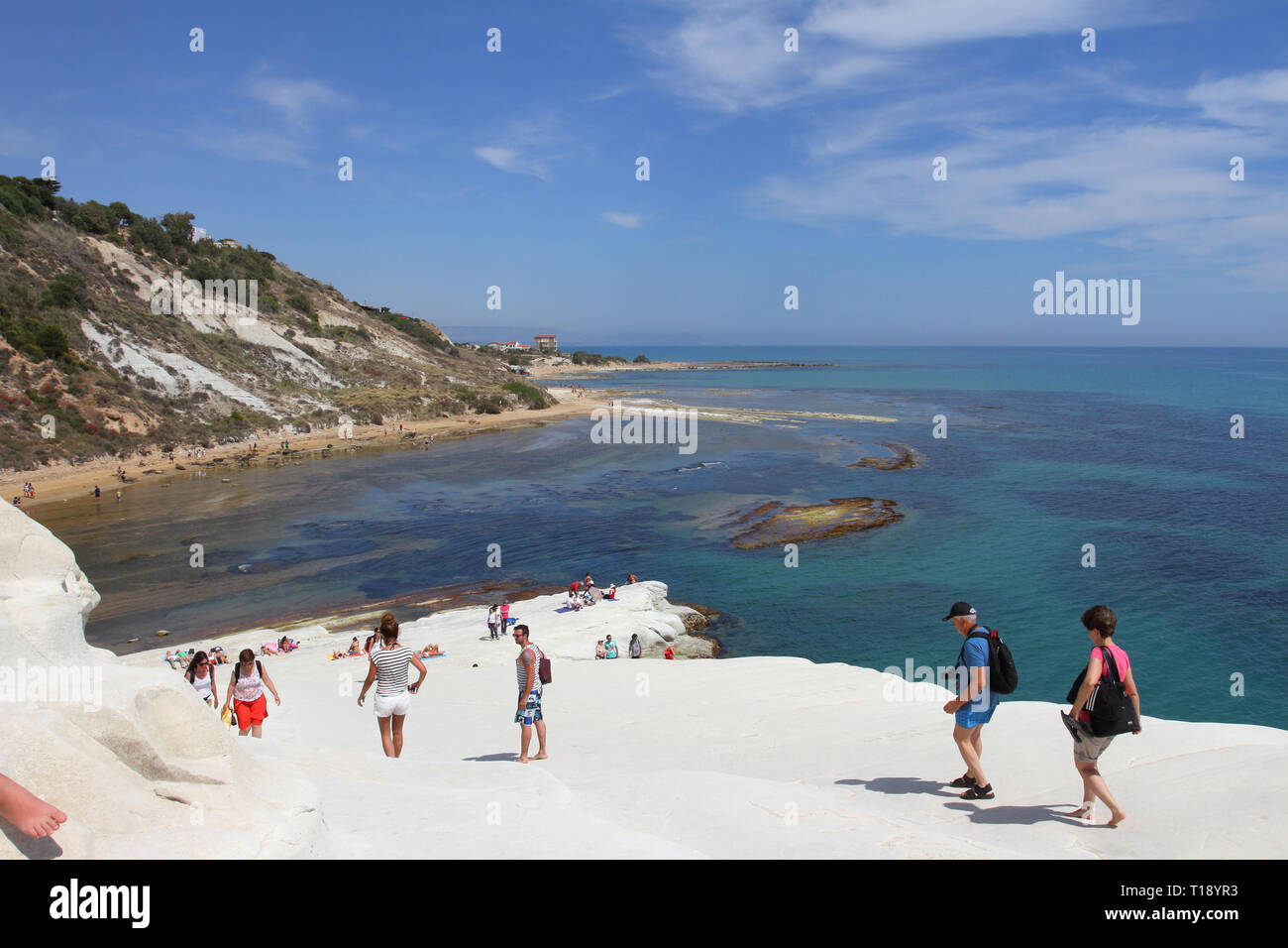 Details von Scala dei Turchi, Landschaft und das Leben vor Ort Stockfoto