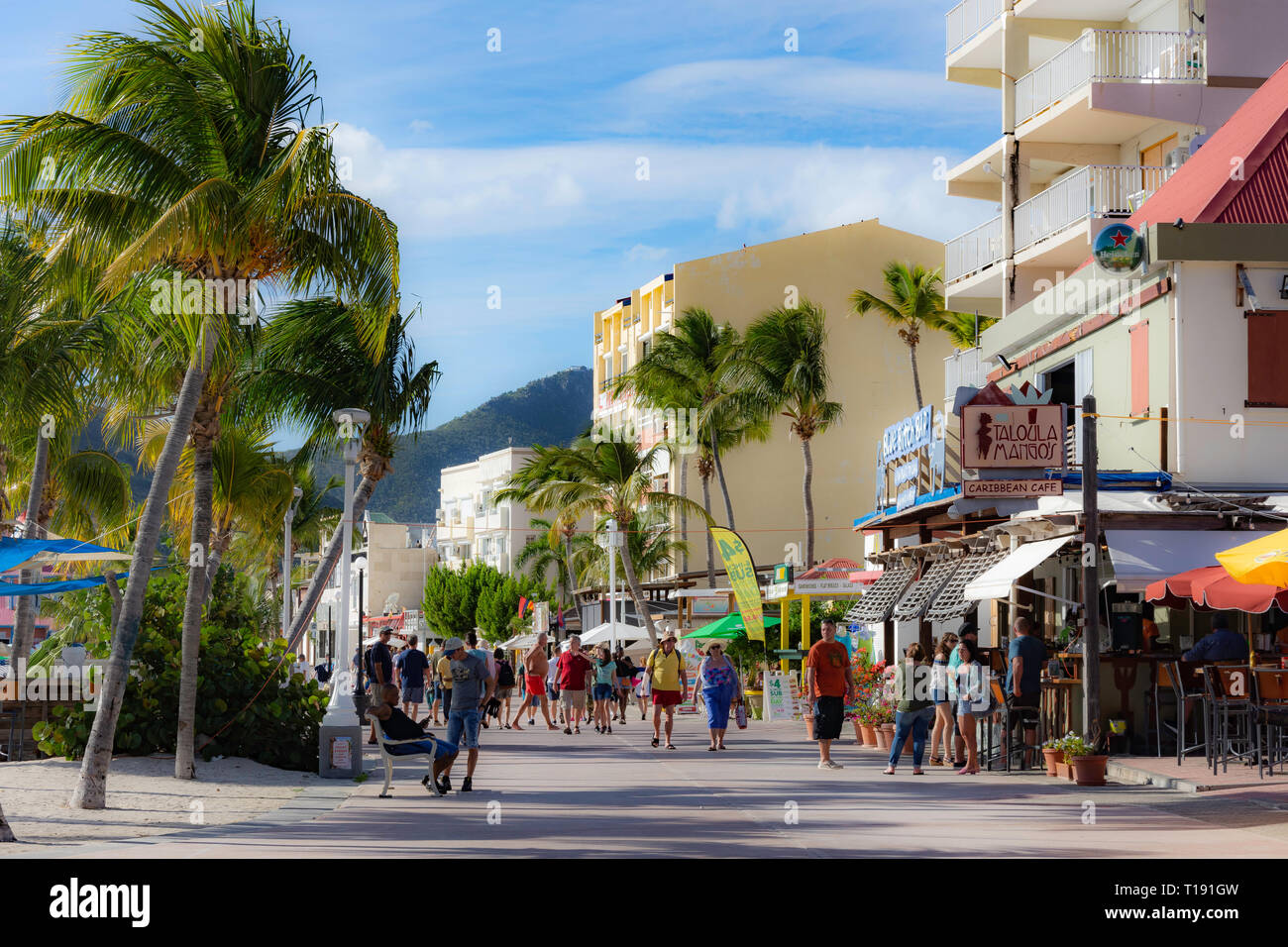 Die Promenade, Philipsburg, St. Maarten, St. Martin, Kleine Antillen, Karibik Stockfoto
