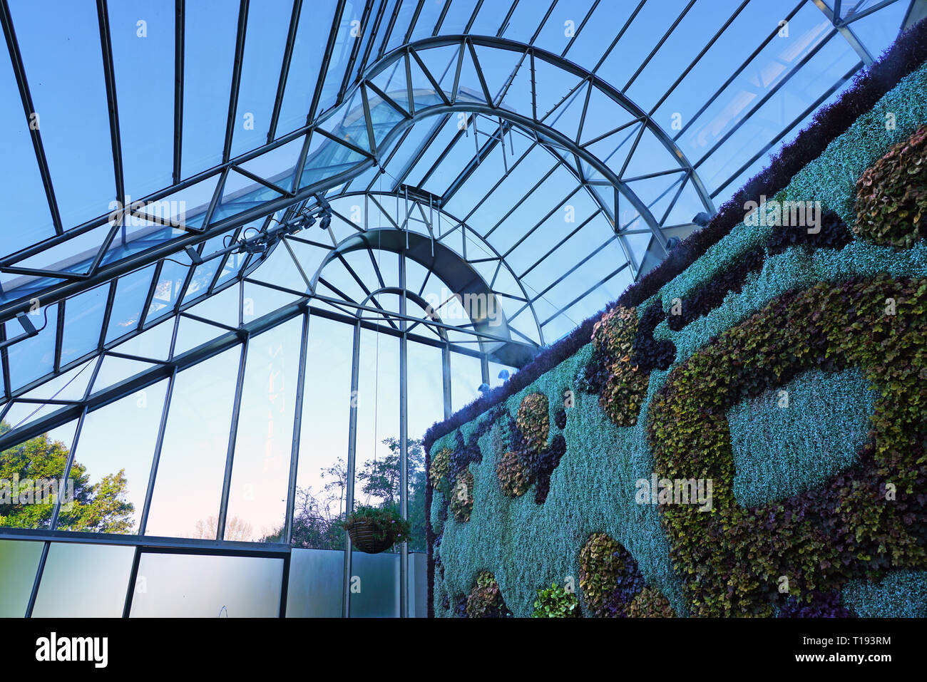 SYDNEY, AUSTRALIEN - 18 May 2018 - Blick auf den Kelch, ein Ereignis und Ausstellungsflächen mit einem großen grünen lebenden Anlage Wand in den Royal Botanical Gardens in S Stockfoto