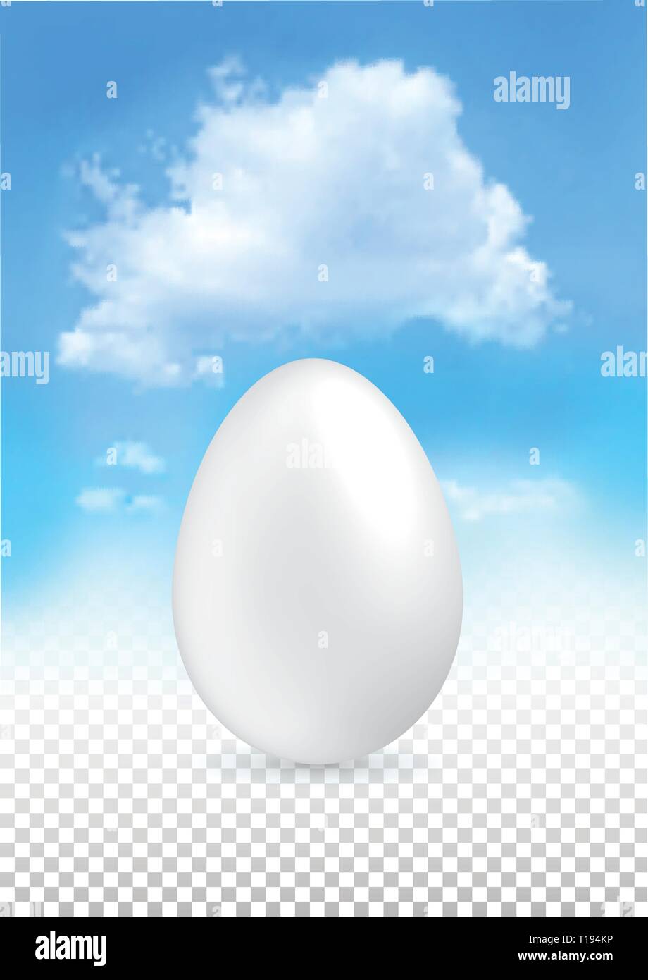 Weiß Osterei auf transparentem Hintergrund und blauen bewölkten Himmel. Ostern banner Stock Vektor