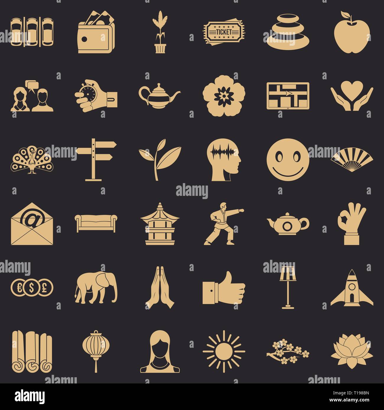 Yoga Lehrer Symbole gesetzt, einfachen Stil Stock Vektor