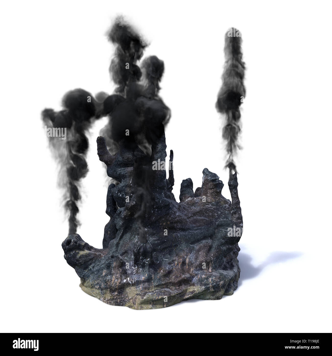 Hydrothermalquellen, Schwarzer Raucher (3D-Rendering auf weißem Hintergrund) Stockfoto