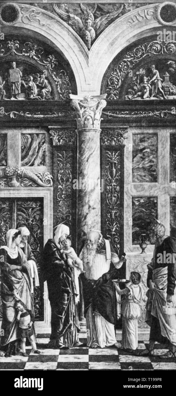Religion, Christentum, Jesus Christus, Szenen aus seinem Leben, die Praxis der Beschneidung Christi", Gemälde von Andrea Mantegna (1431 - 1506), ca. 1461, Tempera auf Holz, 86 x 43 cm, Uffizien, Florenz, Artist's Urheberrecht nicht gelöscht werden Stockfoto