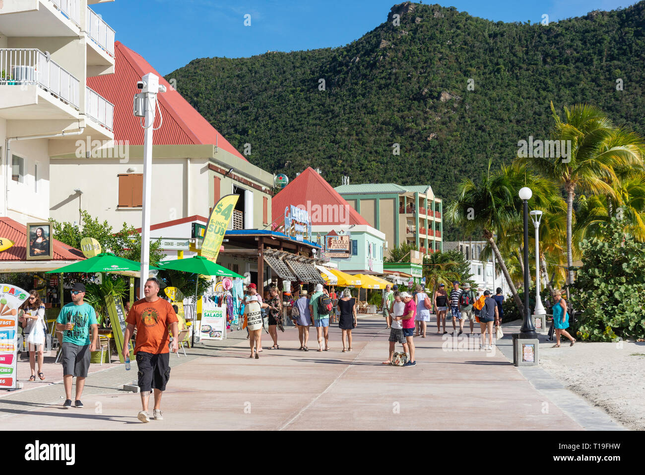 Die Promenade, Philipsburg, St. Maarten, St. Martin, Kleine Antillen, Karibik Stockfoto