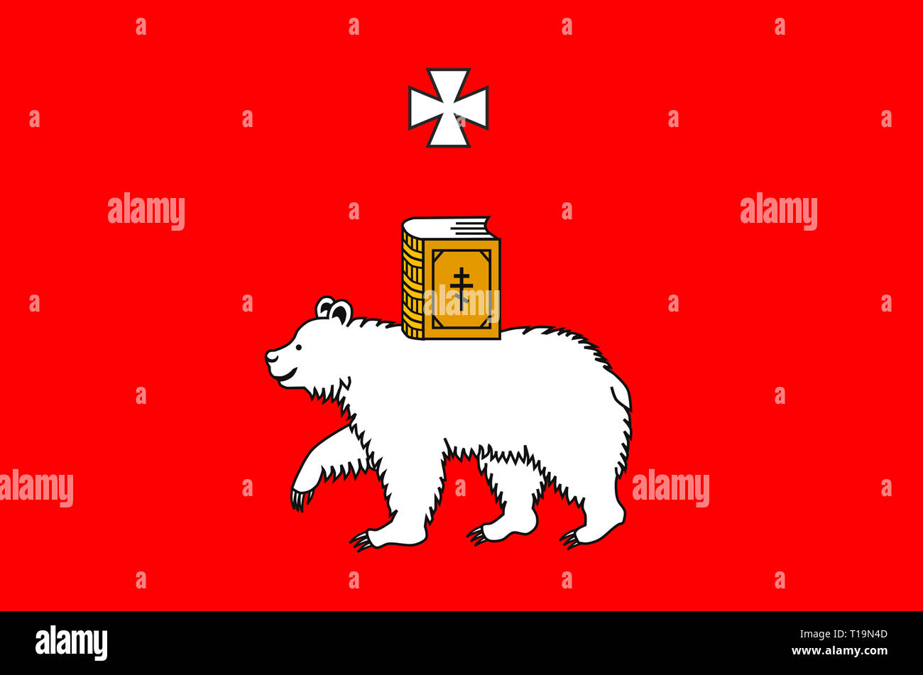 Flagge mit dem Wappen der russischen Stadt Perm, Russland. Stockfoto