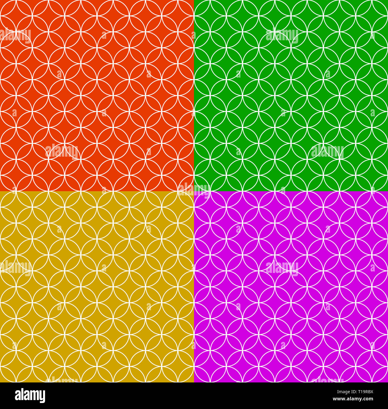 Eingestellt von nahtlosen Mustern in verschiedenen Farben mit überlappenden Kreisformen. Stockfoto