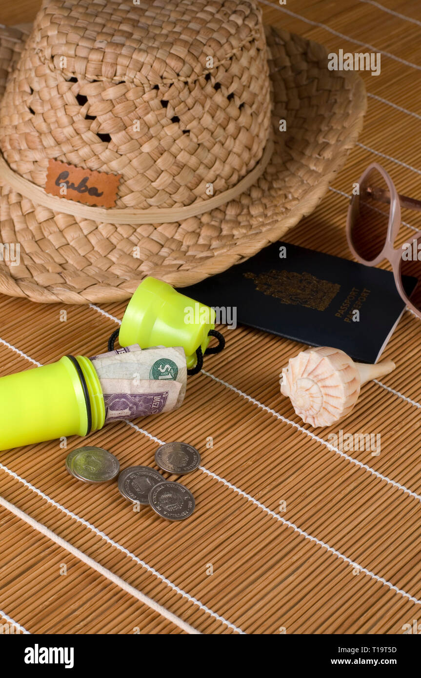 Urlaub in den Tropen Geld Halter und Zubehör Stockfoto