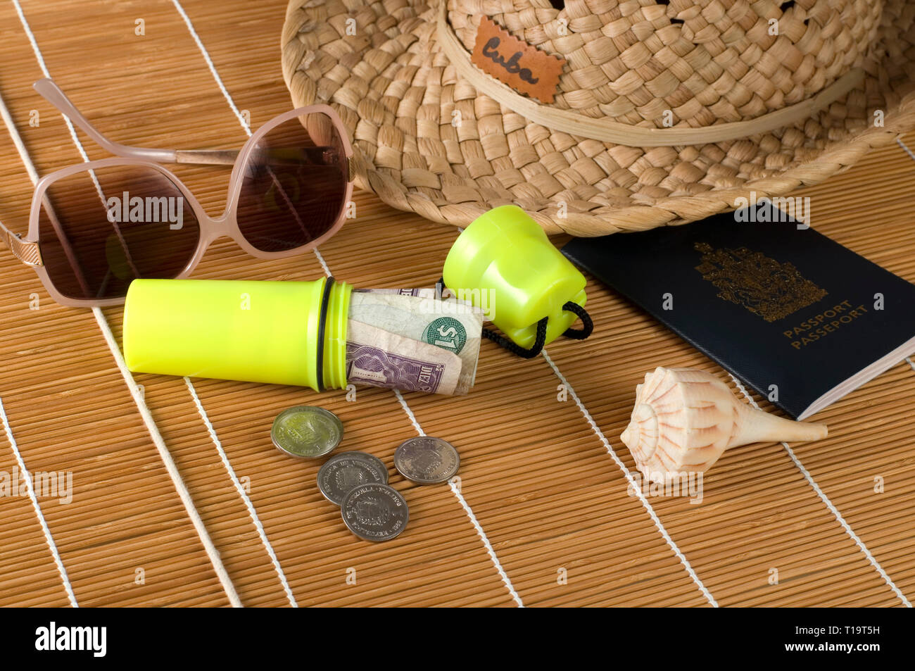 Urlaub in den Tropen Geld Halter und Zubehör Stockfoto