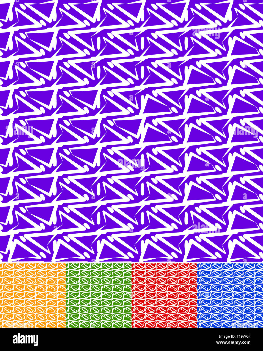 Abstrakte Muster in 5 Farben. Lila, Gelb (orange), grünen, roten und blauen Farben. Zickzack Formen abstrakte Textur. Editierbare Vektor. Stockfoto