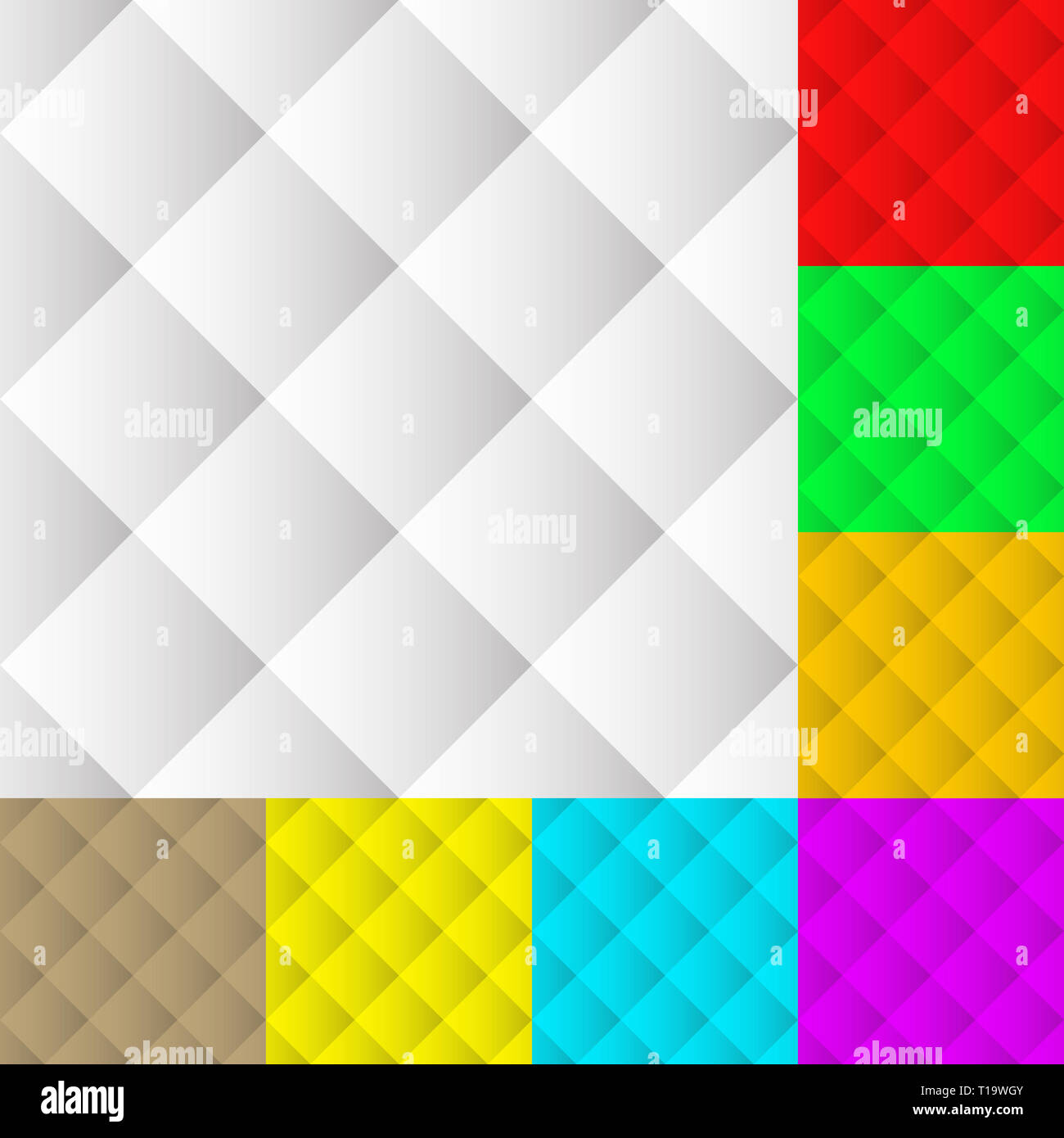 Quadratisches Muster gesetzt. Squarish nahtlose wiederholbare Muster, Hintergrund in verschiedenen Farben gesetzt. Stockfoto