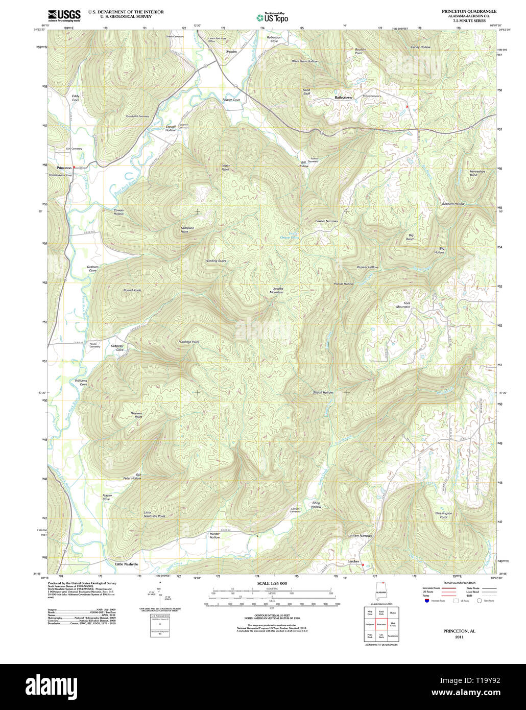 USGS TOPO Karte Alabama AL Princeton 20111012 TM Stockfoto