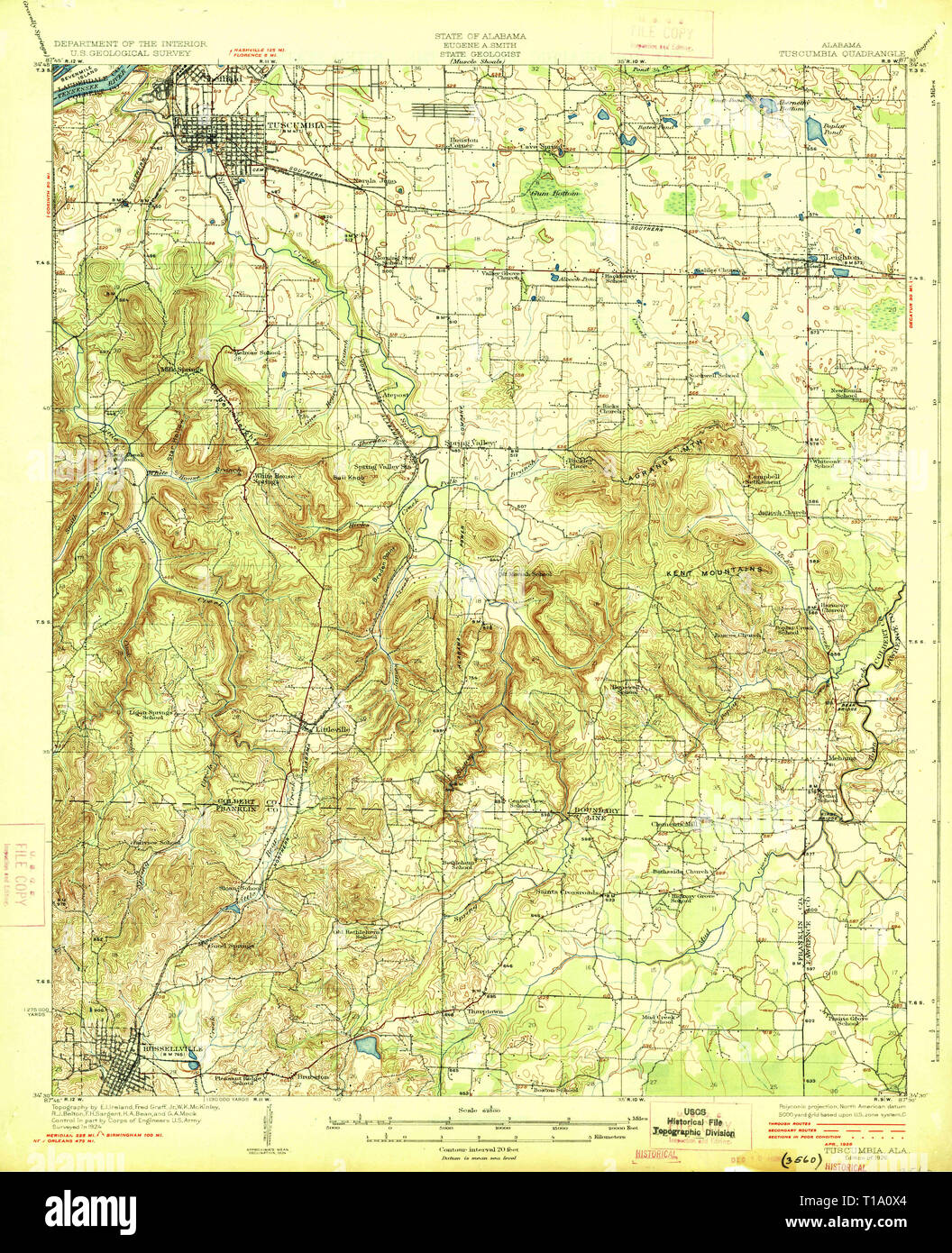 USGS TOPO Karte Alabama AL Tuscumbia 305721 1926 62.500 Stockfoto