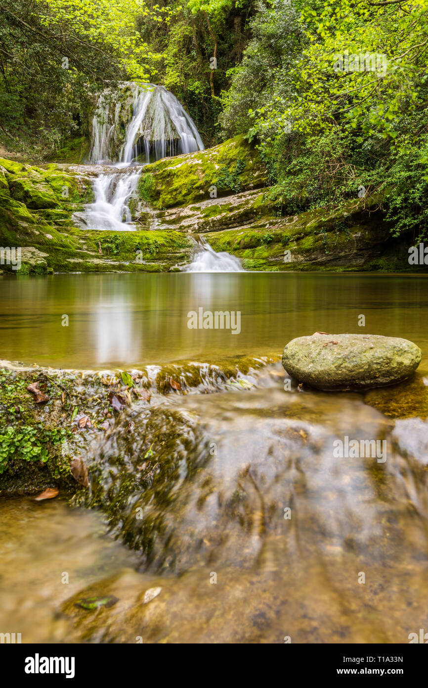 Kleine Wasserfälle auf einem Bach. Stockfoto