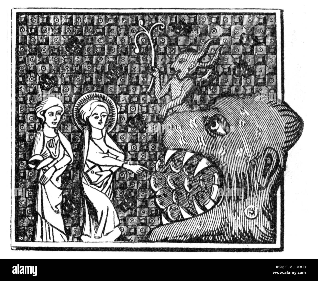 Religion, Engel und Teufel, Fegefeuer, von der Miniatur, 14. Jahrhundert angepasst, Additional-Rights - Clearance-Info - Not-Available Stockfoto