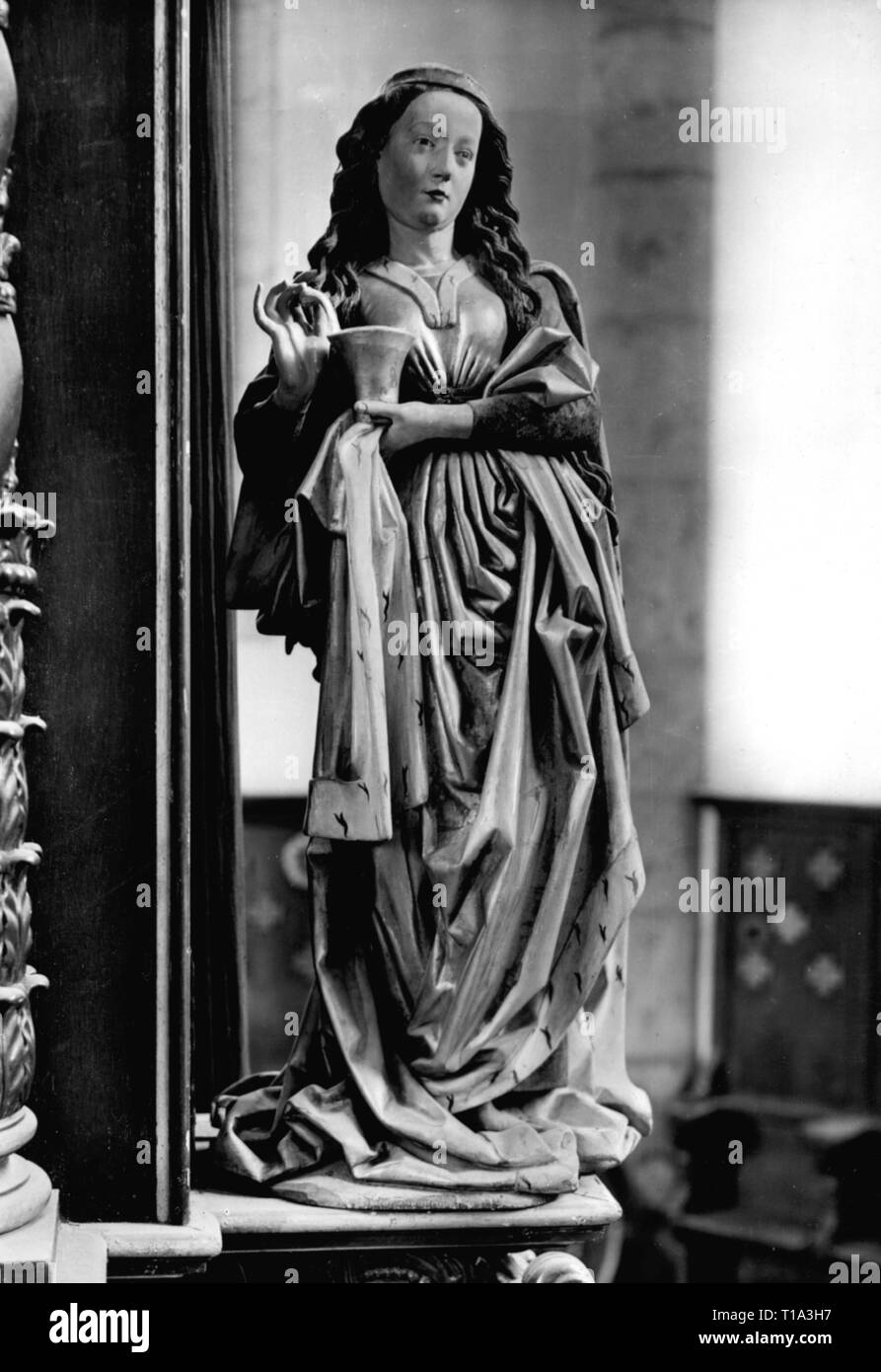 Religion, Christentum, Heilige, Maria Magdalena, Skulptur, von Niclas Gerhaert van Leyden (ca. 1430-1473), 1462, Holz, lackiert, St. George Kirche, Nördlingen, Additional-Rights - Clearance-Info - Not-Available Stockfoto