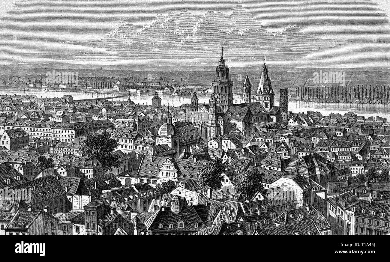 Geographie/Reisen historische, Deutschland, Städte und Gemeinden, Mainz, Stadtblick, Holzstich, 1893, Artist's Urheberrecht nicht geklärt zu werden. Stockfoto
