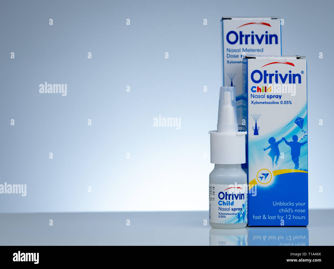 CHONBURI, Thailand - 11 November, 2018: Otrivin nasale Metered Dose Spray.  Xylometazoline für die Blockierung Nase schnell und dauert 12 Stunden.  Nasenspray Stockfotografie - Alamy
