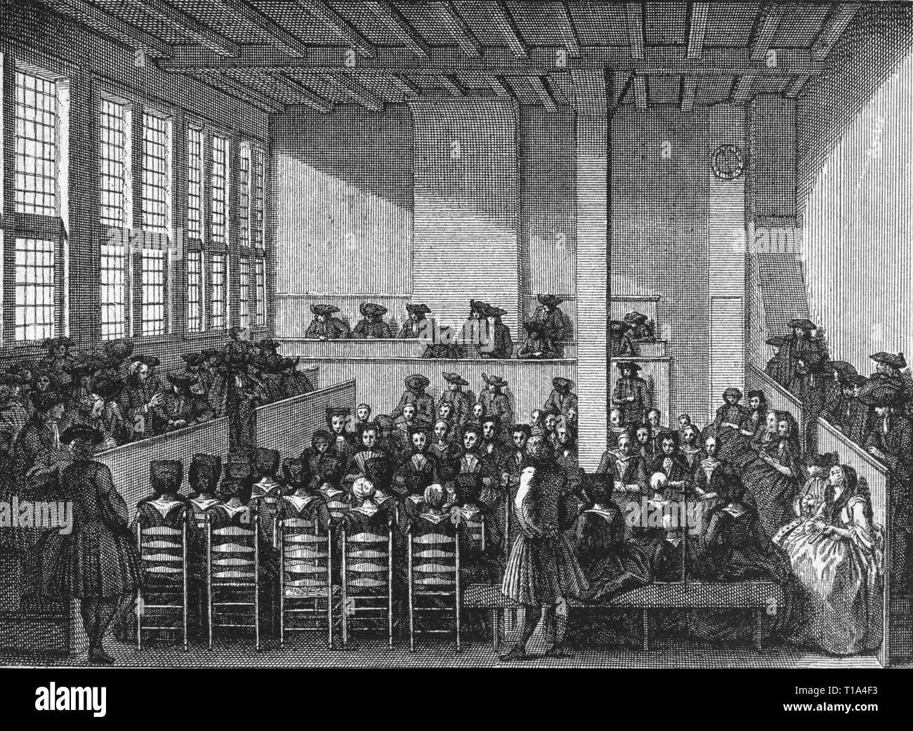 Religion, Sekte, Konferenz der Wiedertäufer, Amsterdam, Kupferstich, 18. Jahrhundert, Artist's Urheberrecht nicht geklärt zu werden. Stockfoto