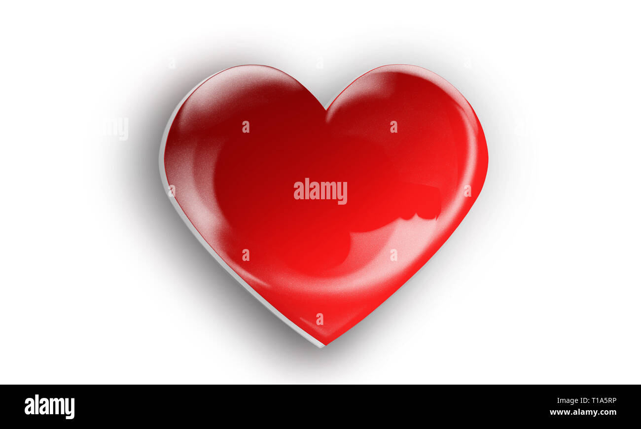 3d Herz bright Scarlet, volumetrische Schatten, auf weißem Hintergrund. Grafik Design Element für Medizin, und an den Feiertagen. Valentinstag Stockfoto