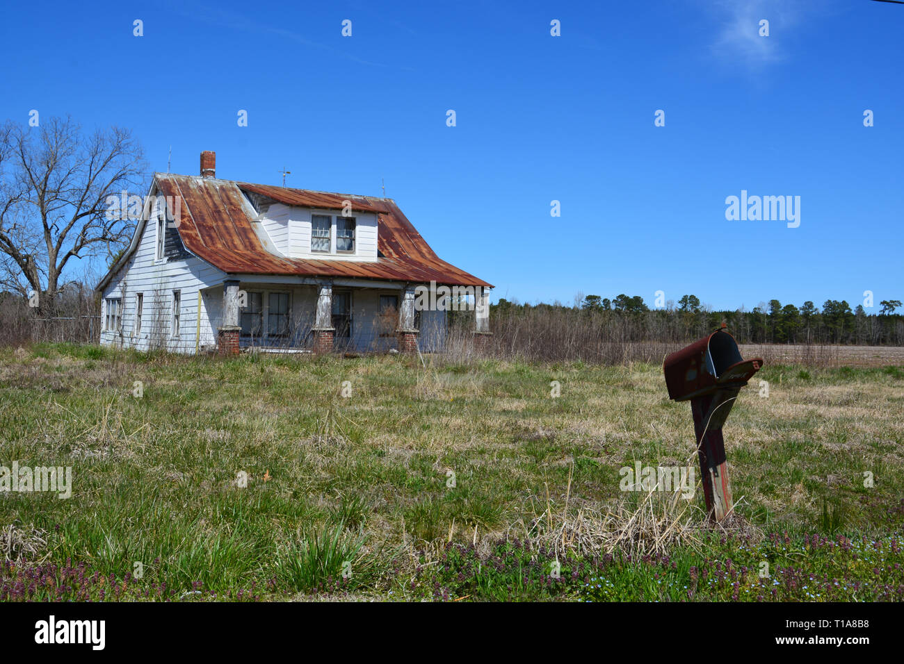 Ein verlassenes Haus langsam verrottet auf der Rückseite Straßen von Perquiman's County im Osten von North Carolina. Stockfoto