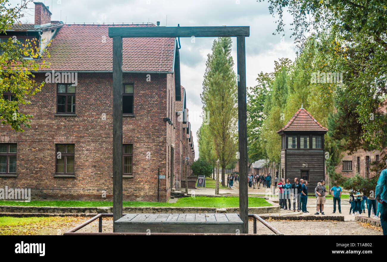 Oswiencim, Polen - 21. September 2019: Ausführung Plattform, wo 1947 Rudolf Hoss, der Kommandant des Konzentrationslagers von Auschwitz gehängt wurde Stockfoto