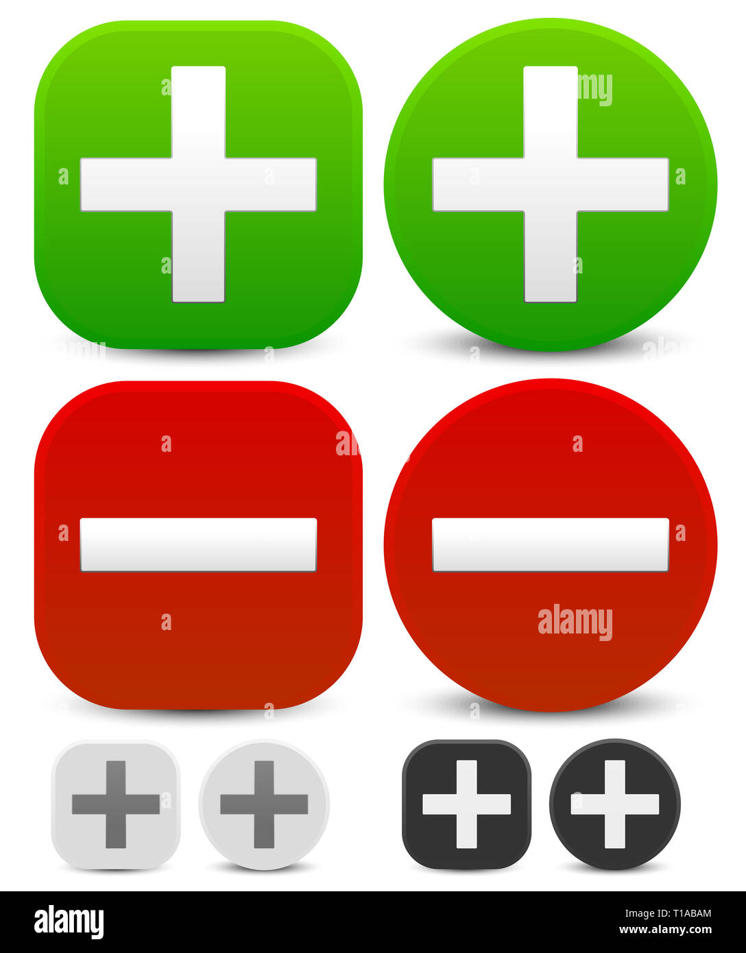 Plus, MinusZeichen. Addition, Subtraktion, positive und negative Symbole Stockfotografie Alamy