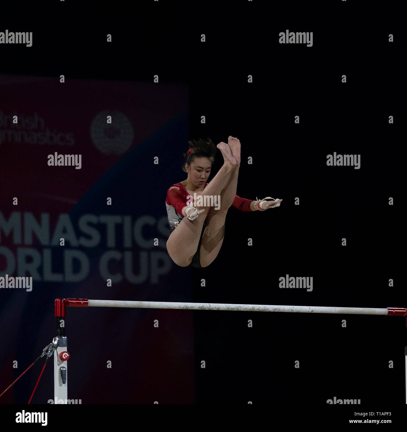 Nagi Kajita (Japan), die in Aktion während der Gymnastik Wm 2019 gesehen bei Genting Arena in Birmingham. Stockfoto