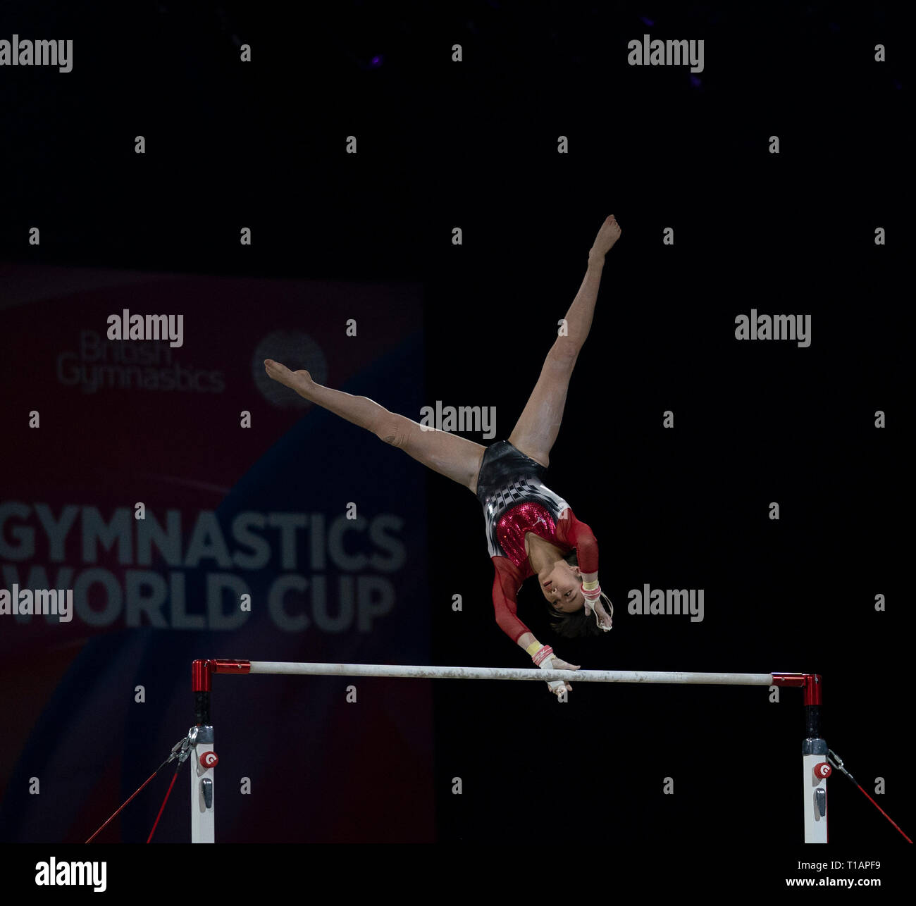 Nagi Kajita (Japan), die in Aktion während der Gymnastik Wm 2019 gesehen bei Genting Arena in Birmingham. Stockfoto