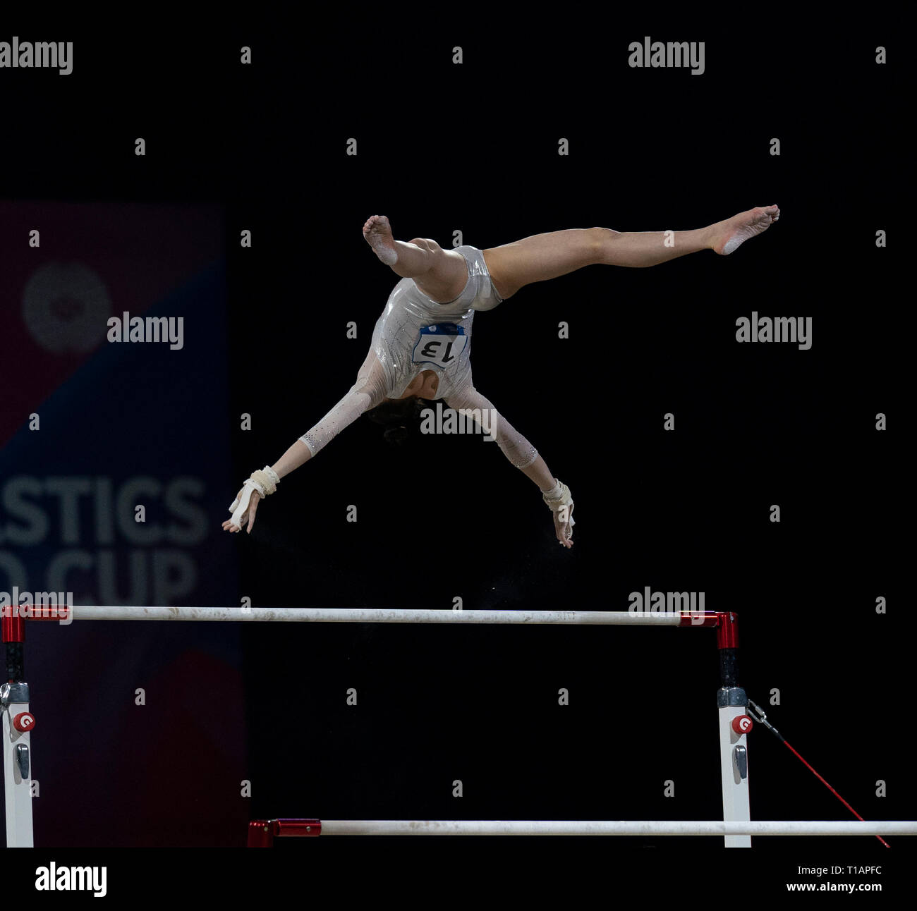 Jieyu Liu (China), die in Aktion während der Gymnastik Wm 2019 gesehen bei Genting Arena in Birmingham. Stockfoto