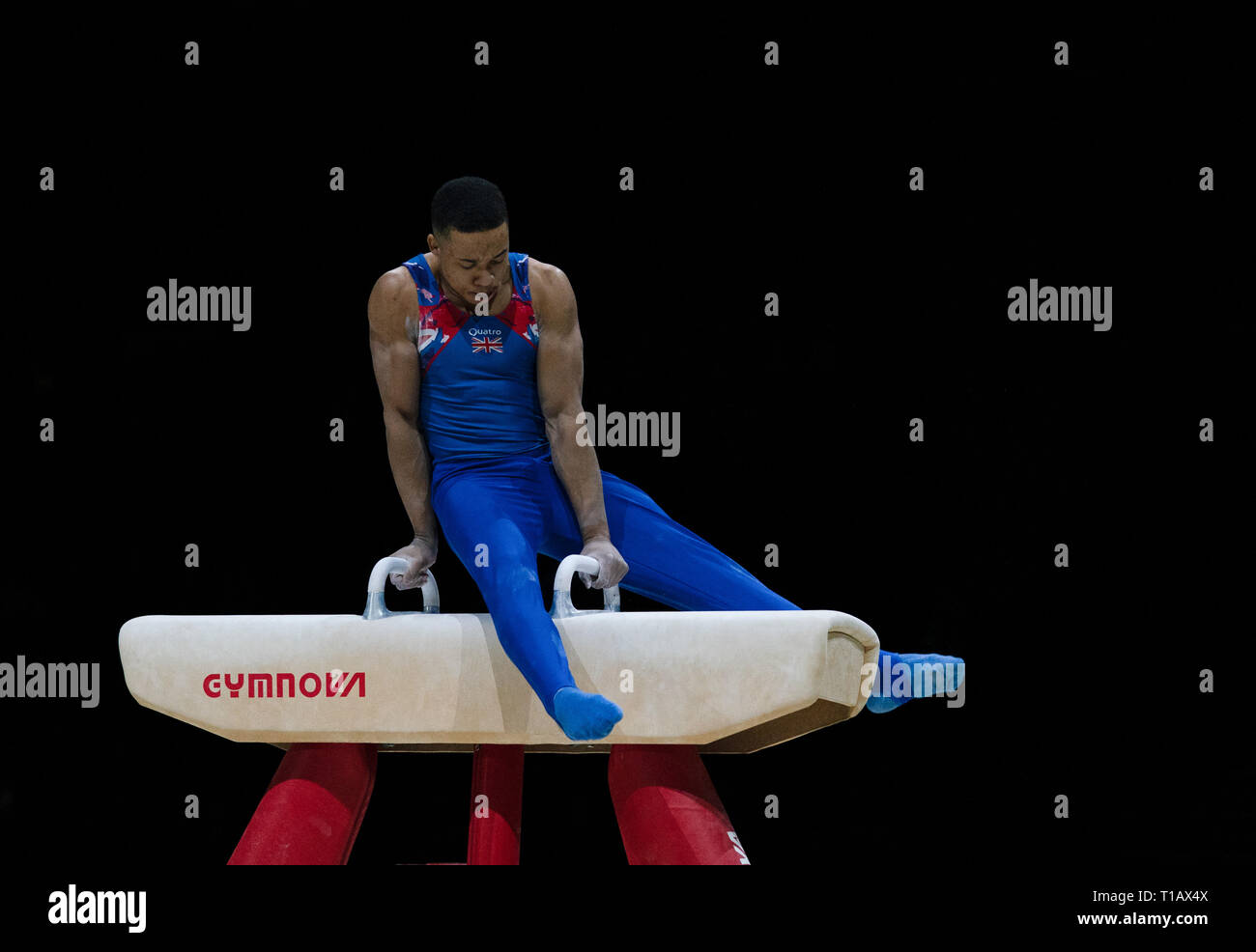 Joe Fraser (GB) in Aktion während der Gymnastik WM2019 in Genting Arena Birmingham. Stockfoto