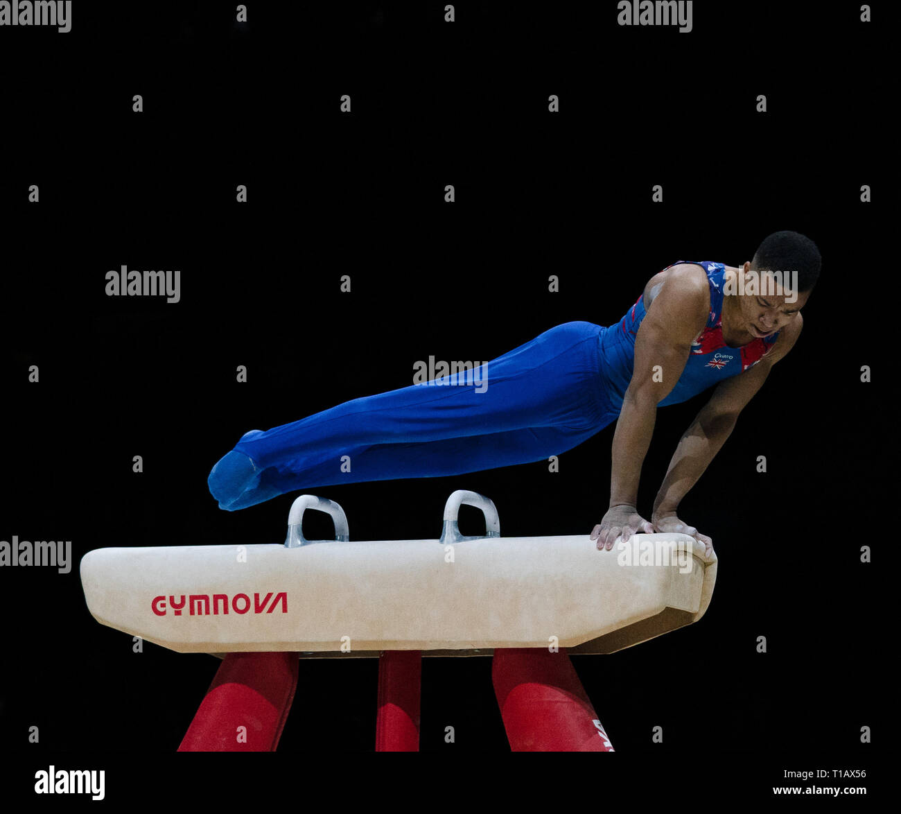 Joe Fraser (GB) in Aktion während der Gymnastik WM2019 in Genting Arena Birmingham. Stockfoto