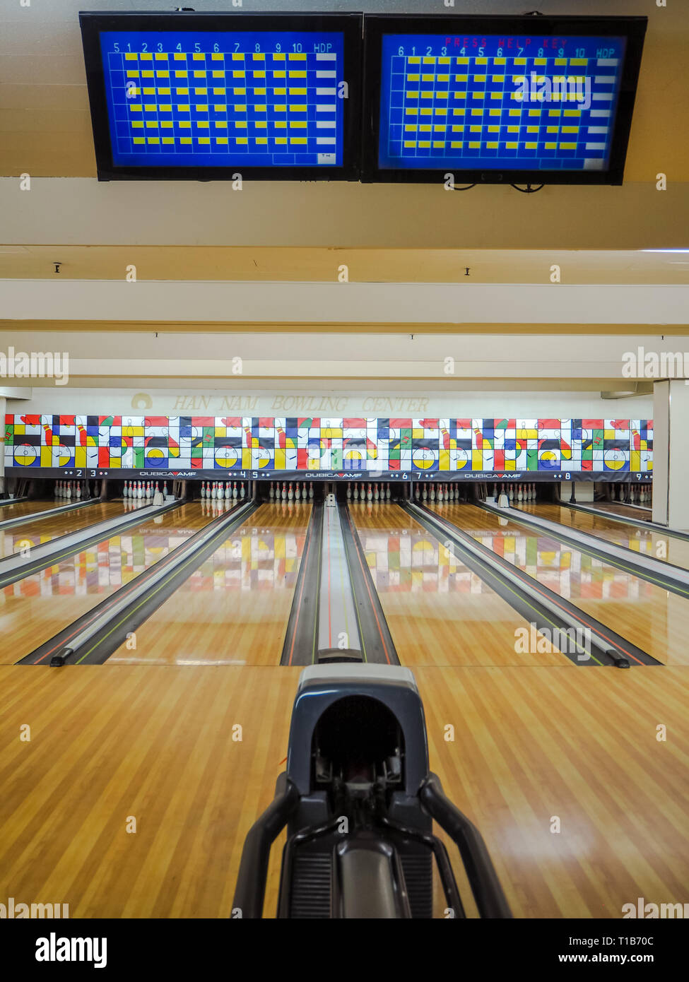 März 2019 - Seoul, Südkorea: Hannam Bowling Center, eines der ältesten Kegelbahnen, die als Drehort für koreanische Tv Shows serviert. Stockfoto