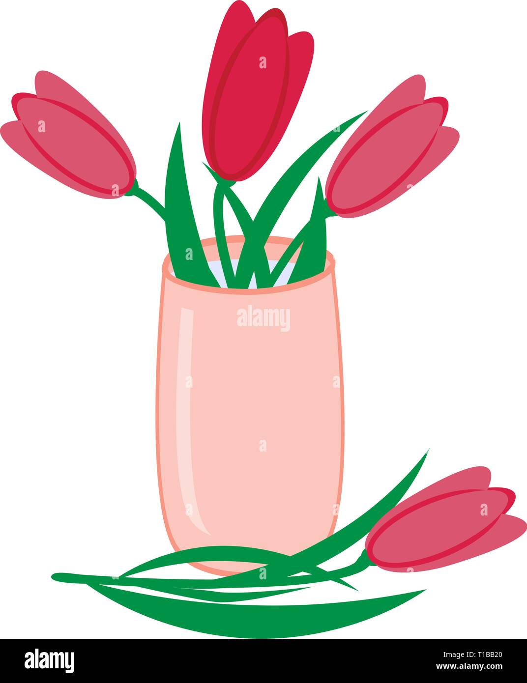 Blumenstrauß aus rosa Tulpen in der Vase, Vektor flach isoliert Abbildung Stock Vektor