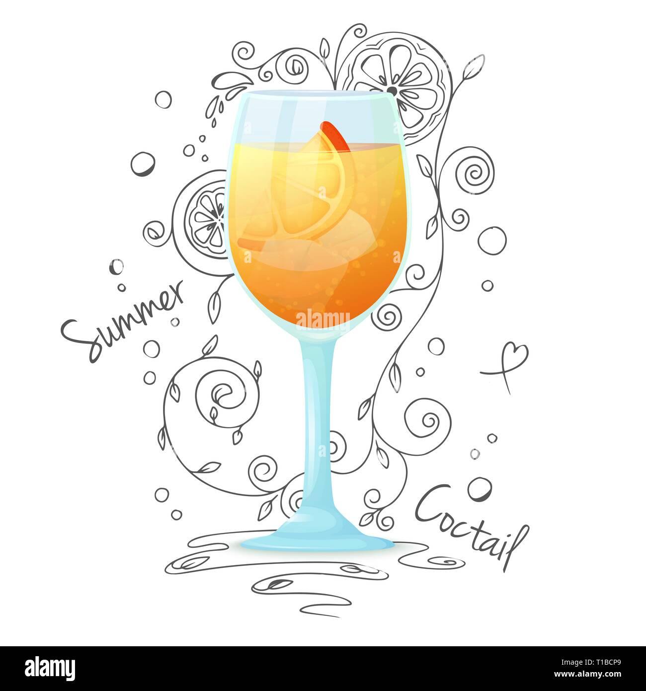 Realistische Cocktail auf einem weißen Hintergrund mit einem Doodle, Muster. Vector Illustration Stock Vektor