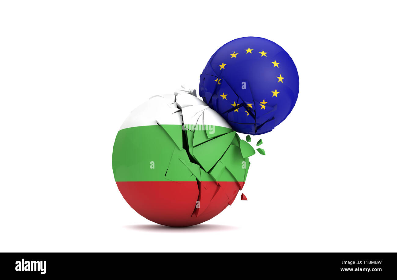 Bulgarien und der Europäischen Union politische Kugeln smash zusammen. 3D-Rendering Stockfoto