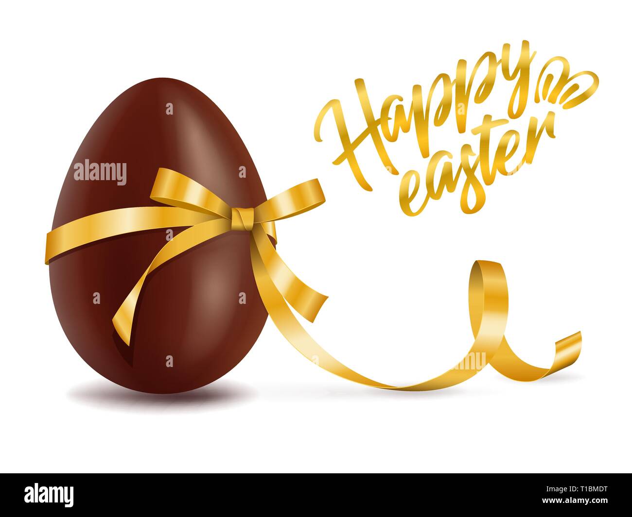 Frohe Ostern Karte, Schokolade Ei mit gelbem Band Dekor, Postkarte mit traditionellen Dessert, köstliche Geschenk, Vektor Stock Vektor